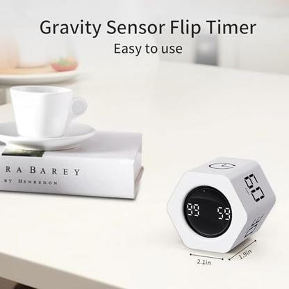 LUCKY TIME Flip Productivity Timer, 1, 5, 10, 30, 60 Min, Desk Cube Timer - color: White*2 Hexagon