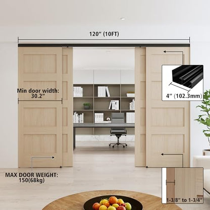 Heavy Duty Bypass Sliding Closet Door Track Hardware 120", 10 FT Aluminium Track Rail Set, Smoothly and Quietly, for 4 Door System,Black - size: 10FT-B-4Door