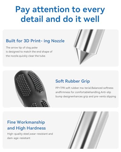 Creality Official Clog Poke, 0.4mm Needles Cleaner Perfect for Any 1.75mm 3D Printer Nozzle Cleaning Kit Stainless Steel with Soft Rubber Handle