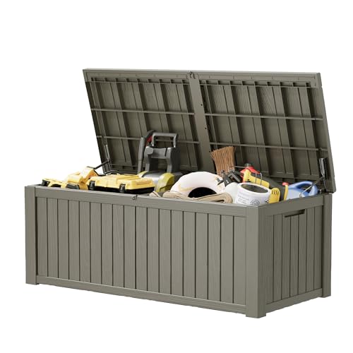 Resin Outdoor Deck Storage Box Waterproof (Grey, 220 Gallon) - color: Striped Grey, size: 220 Gallon