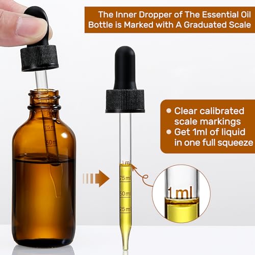 4 Pack 1 oz Glass Dropper Bottles with Measured Dropper - 30ml Dark Amber Tincture Bottles with Graduated Calibrated Glass Eye Droppers (1ml) for Essential Oils, Liquids - Leakproof Travel Bottles - style: Measured Dropper