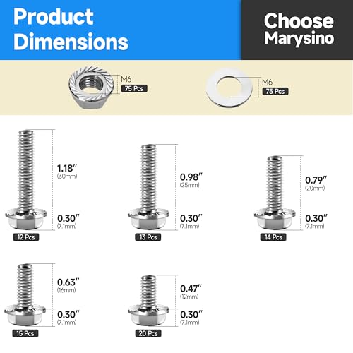 244Pcs M6 Bolt, Flange Hex M6x1.0 Bolt Assorted Bolts Nuts and Washers Kit, Metric Bolt Assortment, 304 Stainless Steel Bolts and Nuts Kit, Bright Finish M6 Screws - color: Silver, size: 244Pcs M6