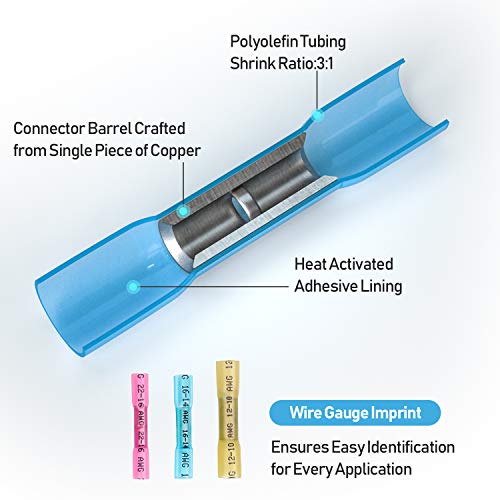 TICONN 100PCS Heat Shrink Butt Connectors, Crimp Wire Connectors Kit - size: Mix 100 PCS