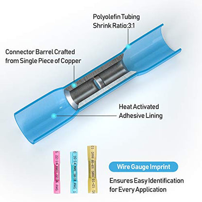 TICONN 60PCS Heat Shrink Butt Connectors, Crimp Wire Connectors Kit - size: Mix 60 PCS