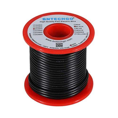 BNTECHGO 20 Gauge PVC Solid Electric Wire Black 100 ft Hookup Wire - color: Black, size: 20 Gauge 100ft
