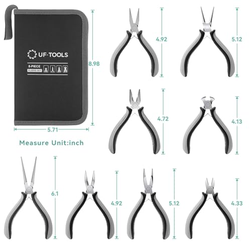SOONAN 8 Pieces Mini Pliers Set, Jewelry Making Tools with Needle Nose Pliers, Wire Cutters, Round Nose Pliers, Bent Nose Plier - color: 8 Pieces Gray