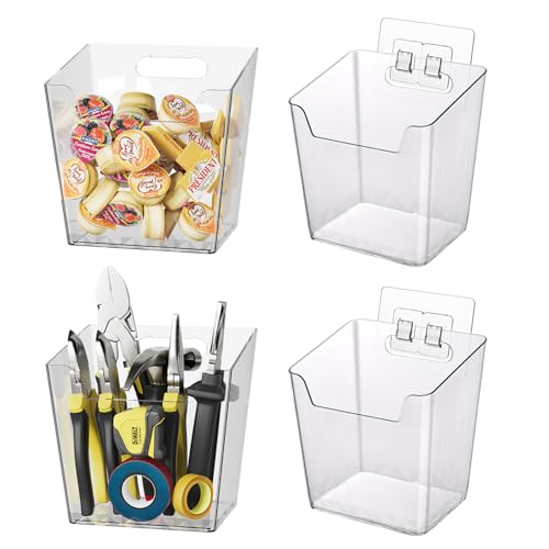 Clear Adhesive Wall Storage Bins, 4 Pack Cabinet Door Organizer Cups(Large) - size: Large