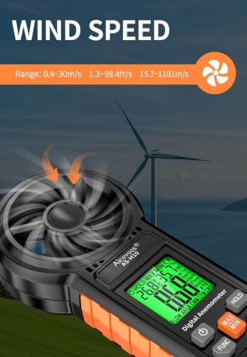 Digital Anemometer Handheld Wind Speed Meter, Measures Wind Speed Wind Flow Temperature and Humidity CFM Air Flow Velocity Meter with Big Backlit Screen