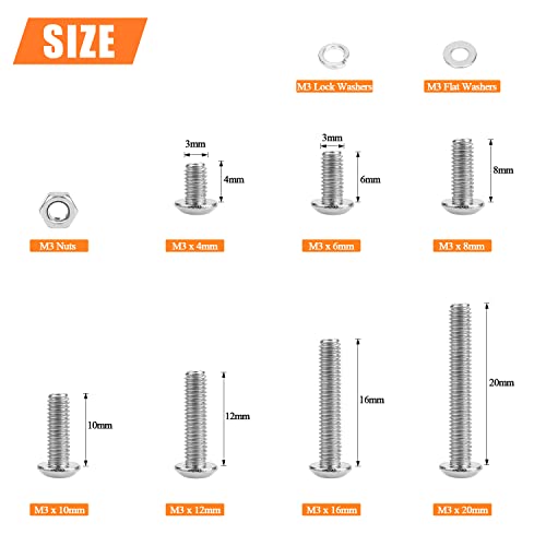 HELIFOUNER 560 Pieces M3 x 4mm /6mm /8mm /10mm /12mm /16mm /20mm, Button Head Socket Cap Screws Bolts Washers Nuts Kit, 304 Stainless Steel - size: M3, style: Button Head Socket Cap