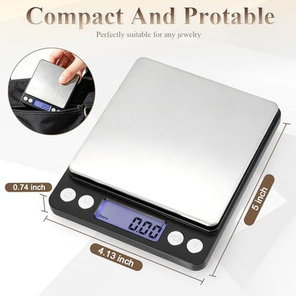 Digital Jewelry Scale, 500g x 0.01g High Precision Gold Scale, Portable Gram Scale with LCD Display, Tare Function, PCS Counting, Professional Small Scale for Jewelers Collectors Pawn Shops