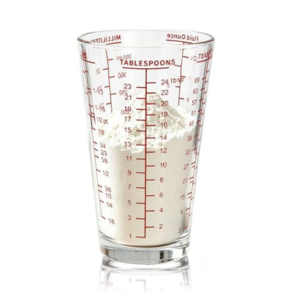 12OZ Heavyweight Glass Measuring Cup Graduated Pint Glass Cup With 5 Scales Liquid and Dry Measuring Cup for Baking - color: Red