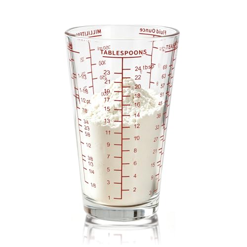 12OZ Heavyweight Glass Measuring Cup Graduated Pint Glass Cup With 5 Scales Liquid and Dry Measuring Cup for Baking - color: Red