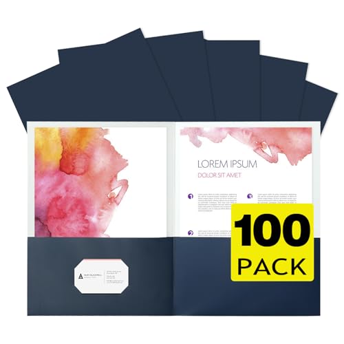 pmybupo Two Pocket Folders,100 Pack Blue Folders with Pockets Fit Letter Size Paper,Thick Paper File Folder for School Office Business Home,Assorted 6 Colors - color: Blue 100