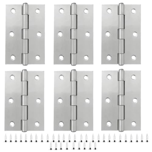 6 PCS 3 inch Stainless Steel Butt Door Hinges with Screws, Brushed/Satin Finish, 1.3mm Thick Small Cabinet & Box Hinges, Silver - color: Silver, size: 3IN-6PCS