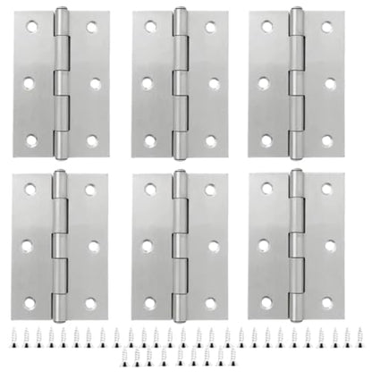 6 PCS 3 inch Stainless Steel Butt Door Hinges with Screws, Brushed/Satin Finish, 1.3mm Thick Small Cabinet & Box Hinges, Silver - color: Silver, size: 3IN-6PCS