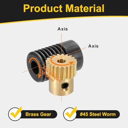 uxcell Worm Gear Set 20T 0.5 Module 20:1 Reduction Rate, Right Rotation Drive Gear Box Wheel Reduce Transmission Part (Brass Gear-3mm Bore, #45 Steel Rod 5mm Bore) - size: Gear-3mm, Rod-5mm Bore, style: 0.5M-20T