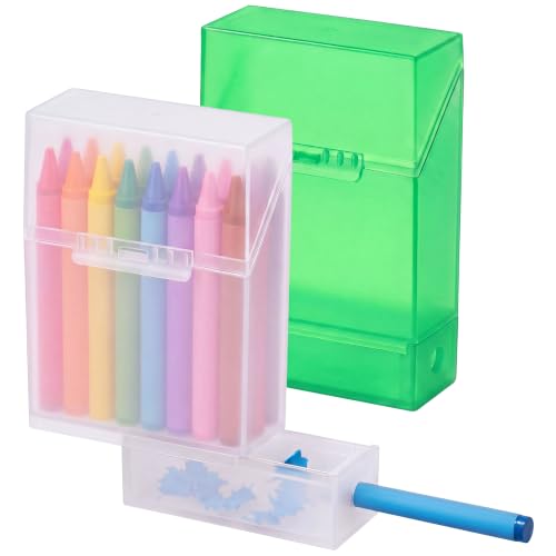 Clabby 2 Pcs 2 in 1 Plastic Crayon Box with Sharpener Holds 24, Clear,Green - color: Clear,Green