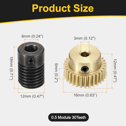 uxcell Worm Gear Set 30T 0.5 Mod 1:30 Brass Gear-3mmOD,1045 Steel Rod 6mmOD - size: Gear-3mm, Rod-6mm Bore, style: 0.5M-30T