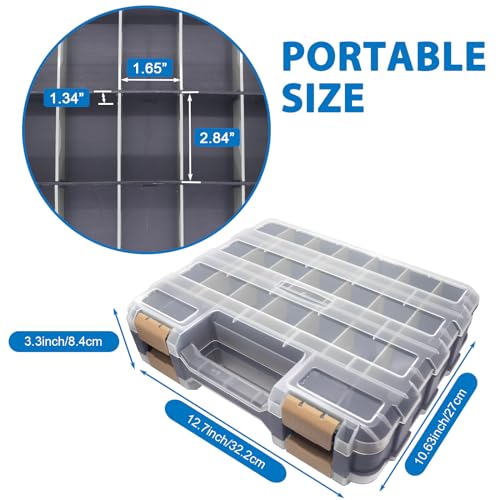 Double Side Tool Box Organizer, Hardware Storage Box, Portable Small Parts Organizer with Removable Plastic Dividers for Screws, Nuts, Nails, Bolts, Grey - color: Grey