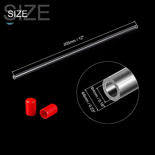 PATIKIL Clear Rigid Tube Round Plastic Tubing with Red Rubber Caps Polycarbonate Water Pipe, 305mm/ 12 Inch Length, 4mmx6mm/0.16"x0.23", 2 Set - color: Red,Clear, size: 0.16"x0.23"
