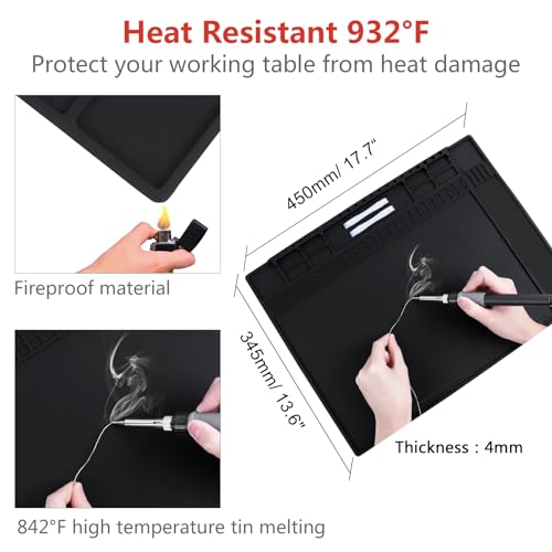 HPFIX Anti Static Mat Includes ESD Wristband and Grounding Wire and Grounding Plug for Electronics Repair, Premium Heat Resistant ESD Safe Soldering Mat (17.7" x 13.6")