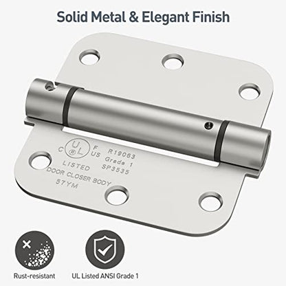 HOSOM 3 Pack Self Closing Door Hinges 3.5 Inch Spring Hinge, Brushed Nickel - color: Brushed Nickel-5/8'', size: 3.5" 3 Pack