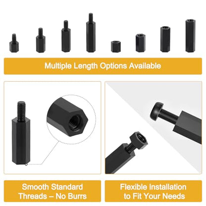 Exqutoo 620Pcs M3 Male Female Hex Standoffs Screws Assortment Kit - color: Black/3.2mm,620Pcs,Hex