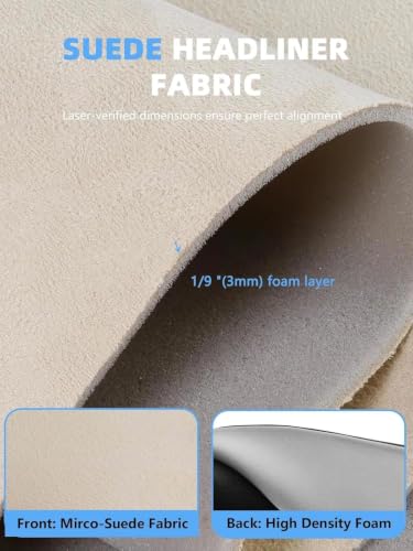 Beige Suede Headliner Fabric - 96" L × 60" W Auto Head Liners, Fabric Tube Packaging with Foam Backing for Cars, Trucks, SUVs, RVs, Boats - Home Repair/DIY Headliner Material - color: Beige, size: 96"L×60"W