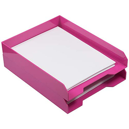JAM PAPER Stackable Paper Trays - Pink - Desktop Document, Letter, & File Organizer Tray - Sold Individually - color: Pink, size: Pack of One (1) Tray