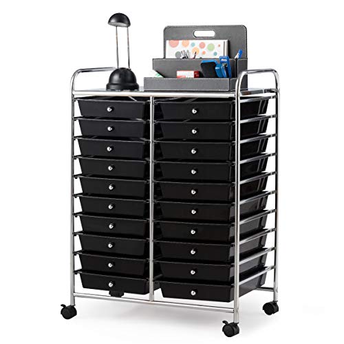 Giantex 20 Drawer Rolling Storage Cart Tools Scrapbook Paper Office School Organizer (25 x 15 x 35 Inch, Black) - color: Black, size: 20 Drawer-25”x15”x35”