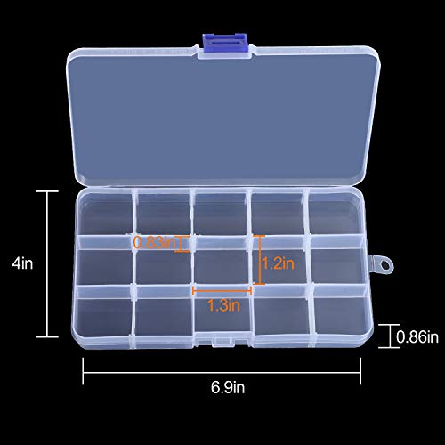 KINJOEK 10 Pack 15 Grids Plastic Bead Organizer Containers Storage, Adjustable Dividers Diamond Jewelry Craft Painting Storage Case, Clear Small Fishing Tackle Box for Sewing Cross Stitch Accessories - color: Clear, size: 15Grid 10PCS