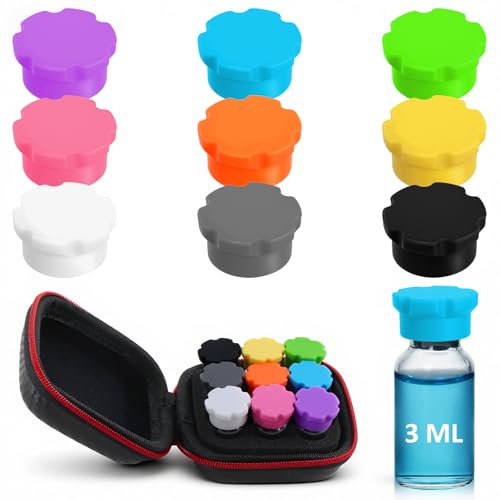 3ml Peptide Vial Storage case with Reusable 3ml Glass Vial Protective Caps, Peptide Vial Organizer & Protector, 9 Slot Fridge Holder Case + 9 Pcs Coded 3ml Vial Caps