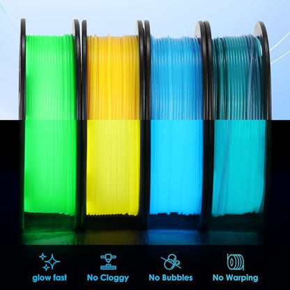RepRapper 4 x 250g Glow Colors Pack, Glow in the Dark PLA Filament 1.75mm (+- 0.03mm) for 3D Printer, 4x250g Spools - Green, Blue, Yellow, Rainbow - color: Blue/Yellow/Green/Rainbow