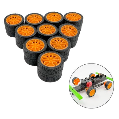 20PCS Model Toy Wheel RC Car Rubber Tire Wheel with 10PCS Shaft Round Axles for for DIY Model Toy RC Car Truck Robot Boat Helicopter Parts (Yellow) - color: Yellow