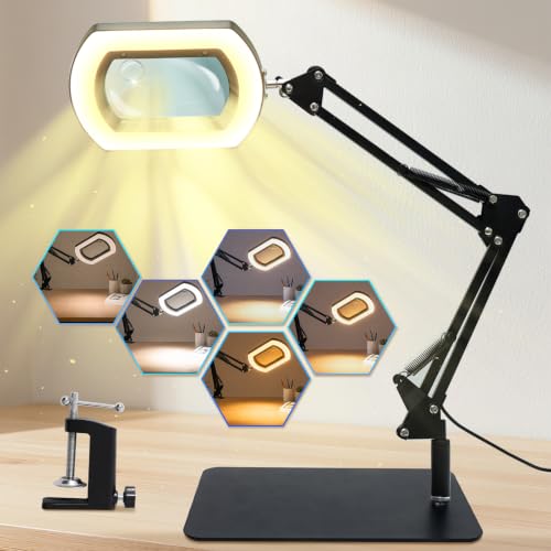 12X Magnifying Glass with Light and Stand, Desk Magnifier, Black - color: Black