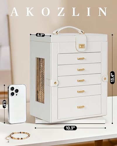 AKOZLIN 6-Tier Jewelry Box Organizer 5 Drawers Storage XXL White - color: White, size: XXLarge