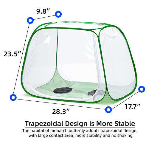 Outdoor Pop-up Large Insect and Butterfly Net Habitat，with Rainproof top Cover Increase Survival Rate, Windproof Trapezoidal Design，Collapsible Caterpillar Growing Mesh Cage Terrarium