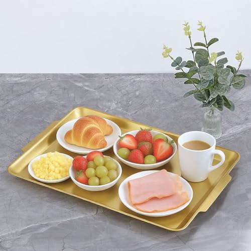 SANQIAHOME 16.3" x 11" Gold Serving Trays Set of 2, Stainless Steel - color: Gold-40x28cm