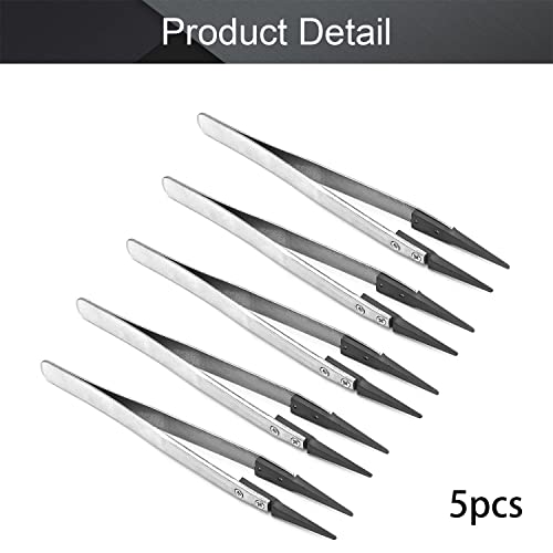 Utoolmart ESD-249 Precision Anti-Static Carbon Fiber Tweezers Stainless Steel Tweezers for Craft Jewelry Electronics 5 pcs - color: 5pcs, size: ESD-249