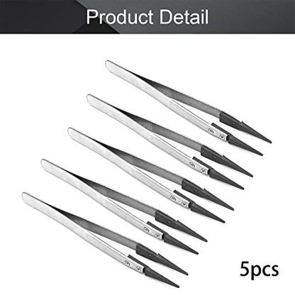 Utoolmart ESD-249 Precision Anti-Static Carbon Fiber Tweezers Stainless Steel Tweezers for Craft Jewelry Electronics 5 pcs - color: 5pcs, size: ESD-249