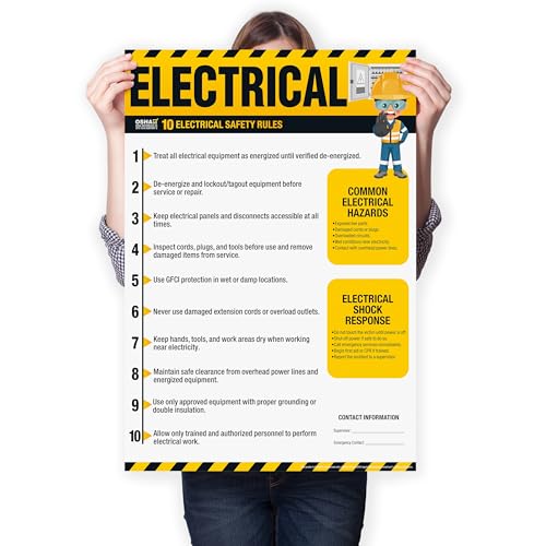 Electrical Safety Poster – OSHA Electrical Safety Rules Chart, 10 Workplace Guidelines, Shock Response, Hazard Awareness & Electrical Safety Training Sign - size: Electrical
