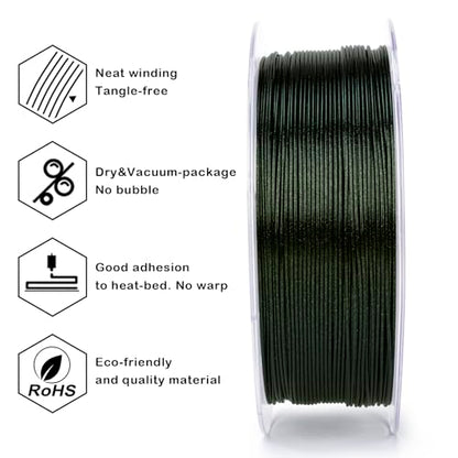 ZIRO Sparkle PLA Filament 1.75mm, Twinkling Effect 1kg, Fairy Green - color: Fairy Green