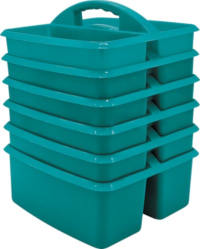 Teacher Created Resources Teal Portable Plastic Storage Caddy 6-Pack for Classrooms, Kids Room, and Office Organization, 3 Compartment