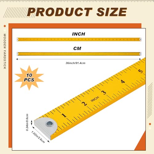 Hoteam 10 Pcs Wooden Yardstick 36 in Meter Ruler with Hang Hole, Yellow - color: Yellow