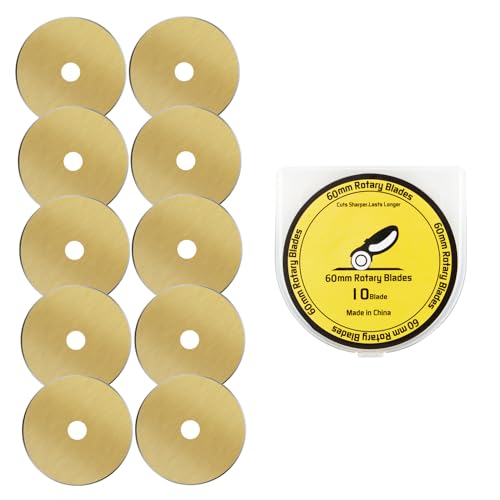 HEADLEY TOOLS Titanium Coated 60mm Rotary Cutter Blades 10 Pack Fits Olfa, Fiskars, Replacement Rotary Blade for Arts Crafts Sewing