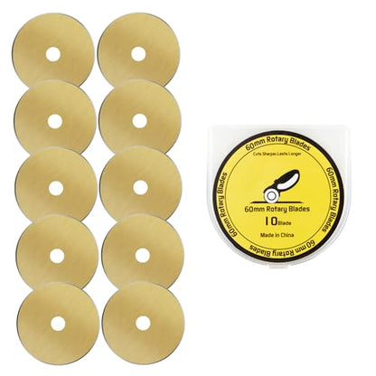 HEADLEY TOOLS Titanium Coated 60mm Rotary Cutter Blades 10 Pack Fits Olfa, Fiskars, Replacement Rotary Blade for Arts Crafts Sewing