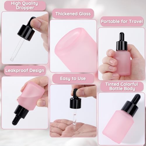 Segbeauty 4 Pack 1oz Dropper Bottle for Essential Oils, 30ml Frosted Glass Eye Dropper, Pink Droppers for Oil, Empty Travel Size Bottles with Transfer Tool, Small Hair Massage Oils Bottles for Liquids - color: Pink, style: 4pcs 1oz
