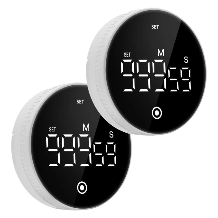 Digital Kitchen Timer, Magnetic Visual Countdown Countup Timer with Large LED Display, Adjustable Volume, Easy for Seniors and Kids, for Cooking, Classroom, Fitness, Study (2 * White) - color: 2 * White