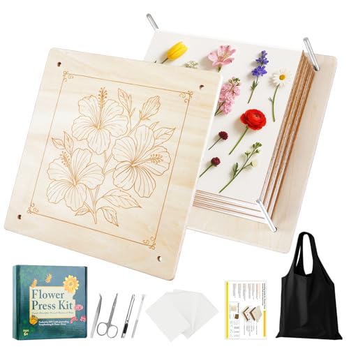 MeRGBWLife Flower Press - 11"x11" Wooden 10 Layer Flower Press Kit for Crafts Pressed Flowers & Plant Press, Scrapbooking, Bookmark Making, Wedding Bouquet Preservation, Dried Flowers - size: 11"x11"