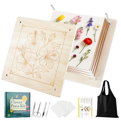 MeRGBWLife Flower Press - 11"x11" Wooden 10 Layer Flower Press Kit for Crafts Pressed Flowers & Plant Press, Scrapbooking, Bookmark Making, Wedding Bouquet Preservation, Dried Flowers - size: 11"x11"